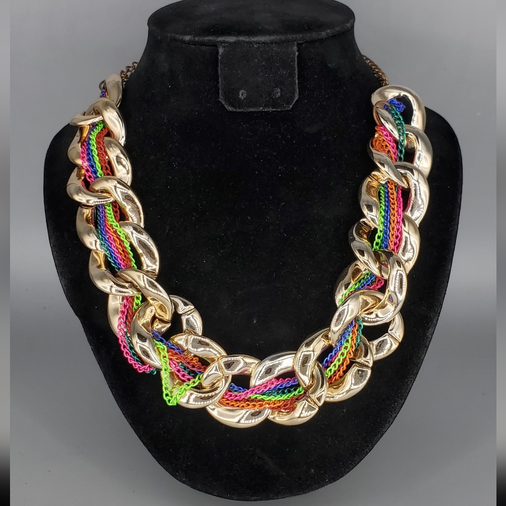 Large Gold Chain Multicolored Necklace